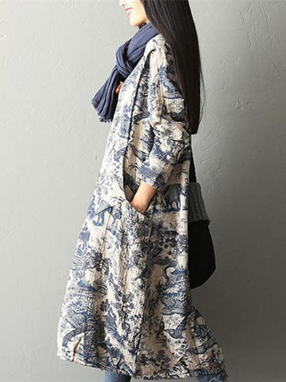 Casual Cotton Long Dress in Natural Print
