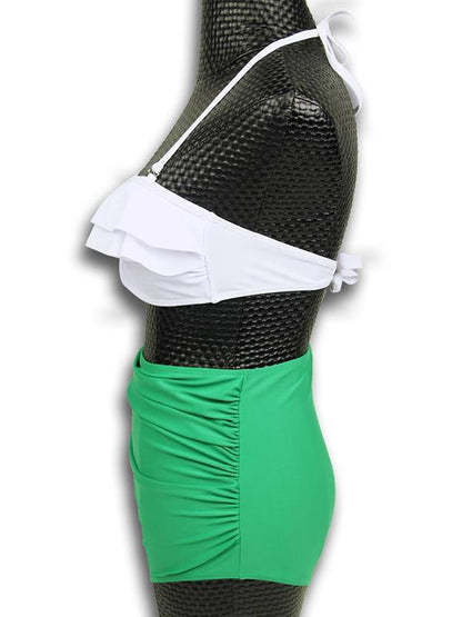 Contrast Color Ruffled Collar Top Bikini
