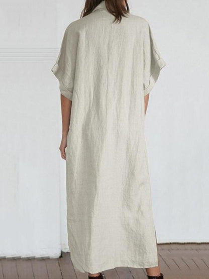 Loose Solid Color Maxi Shirtdress