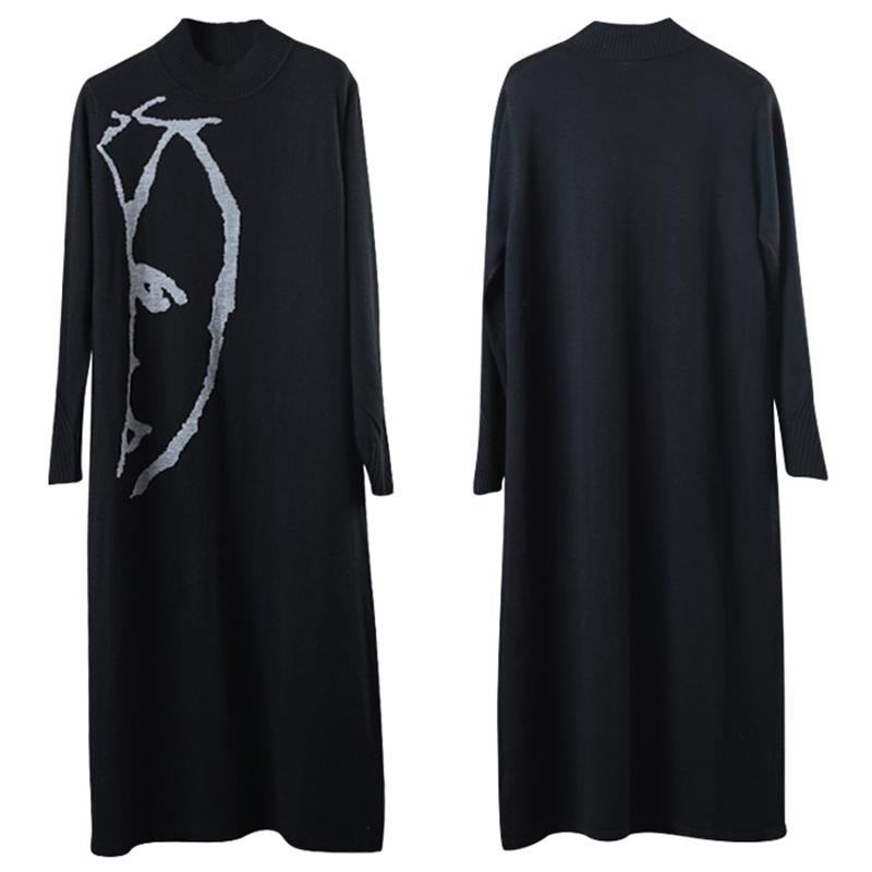 Buykud Half Turtleneck Printed Elegant Sweater Dress