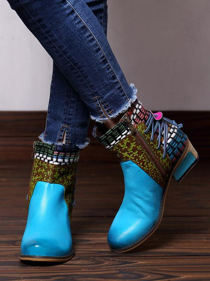 Bohemia Knitting Leather Booties