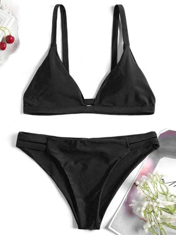 Solid Color Triangles Split Bikini Swimsuit