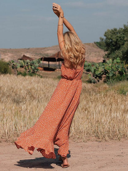 Polka-Dot Spaghetti-neck Maxi Dress