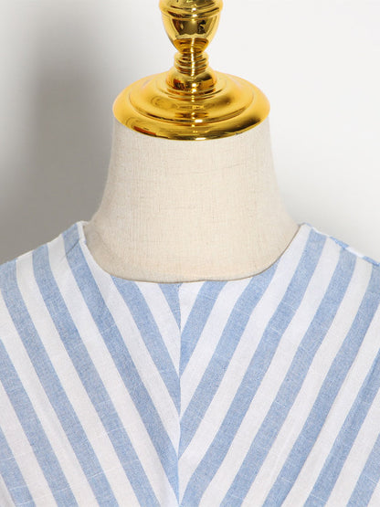 Stylish Striped Round-Neck Raglan Sleeve Midi Dress