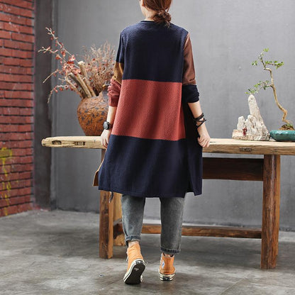 Buykud Retro Loose Colorblock Single-breasted Long Coat