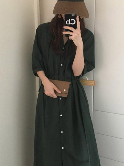 Oversize Solid V-neck Blouse Dress