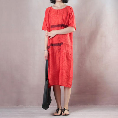 Casual Loose Short Sleeve Round Neck Red Dress