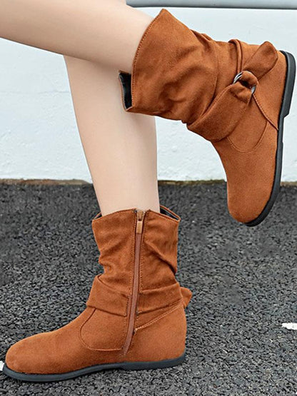 Solid Color Bandage Flat Boots Shoes