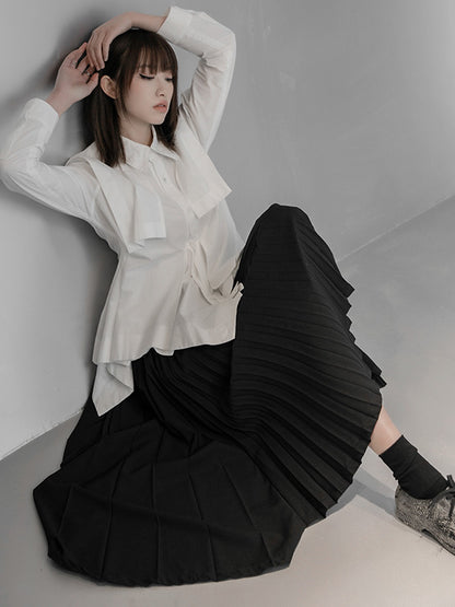 Stylish Solid Color Irregular Empire Waisted Pleated Skirts
