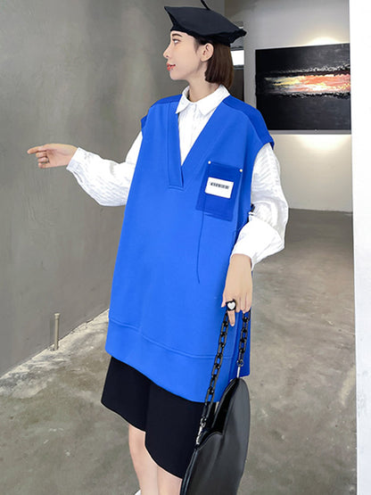 Simple Asymmetric V-Neck Sleeveless Vest Outerwear