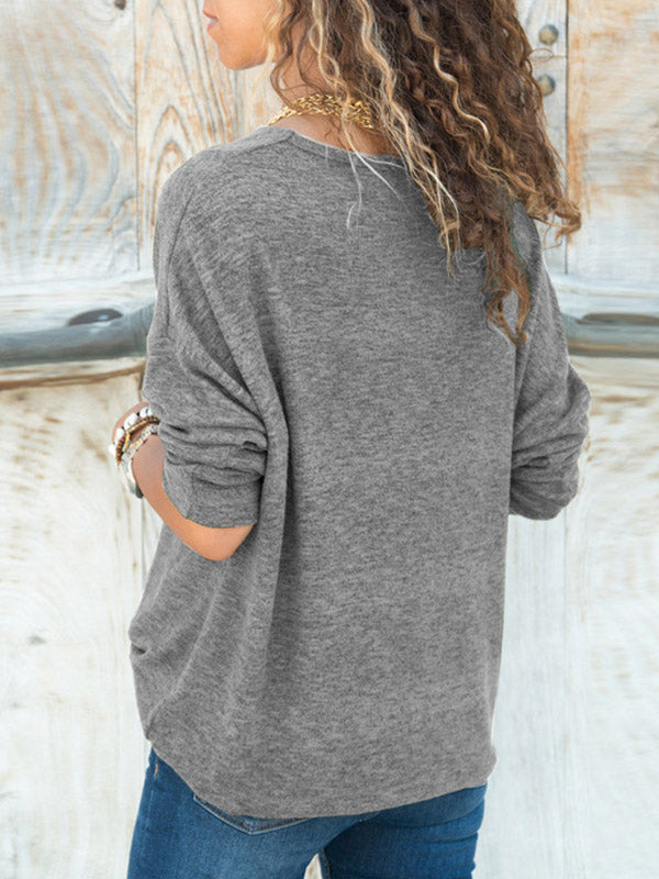 Simple Solid Color V-Neck Long Sleeves Pullover Knitwear