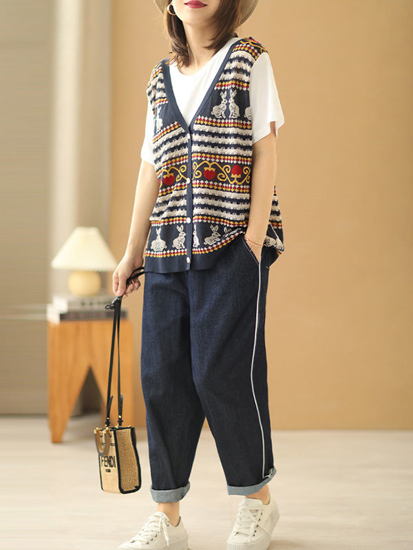 Stylish Split-Joint Printed Round-Neck False Two T-Shirt