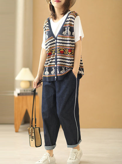 Stylish Split-Joint Printed Round-Neck False Two T-Shirt