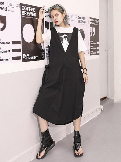 Retro Split-side Suspender Skirt