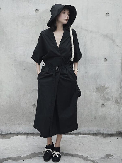 Solid V-neck Short Sleeves Dress