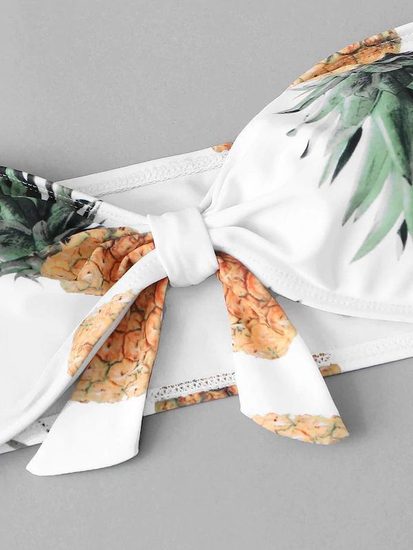 Floral-Print Bandeau Split Bikini Swimsuit