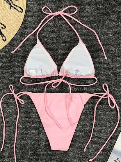 Plain Lace Up Bikini Swimsuit