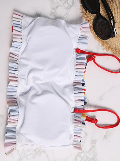 Striped Top Smocked Bikini Set