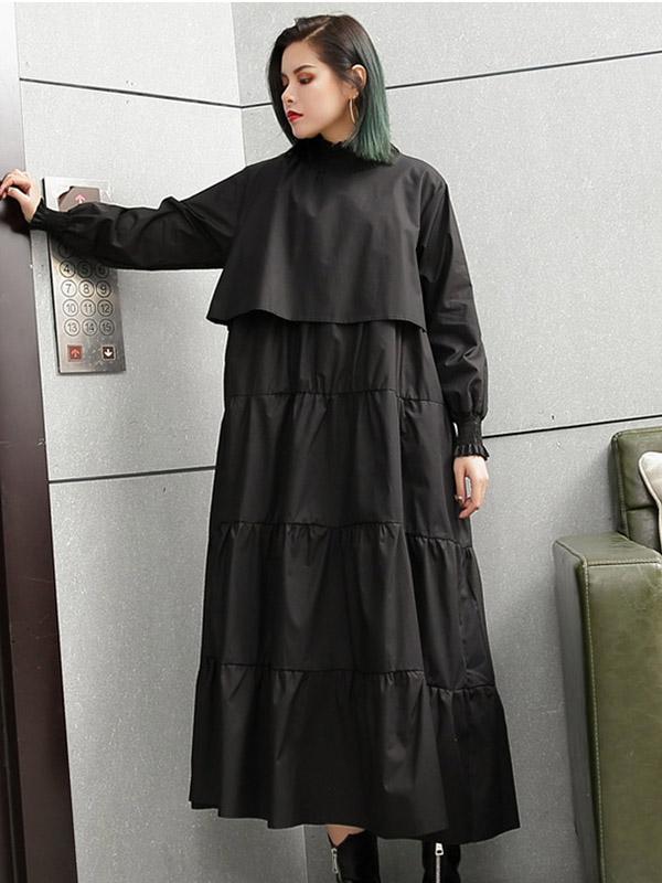 Plus Size Solid Fashion Tiered Midi Dresses