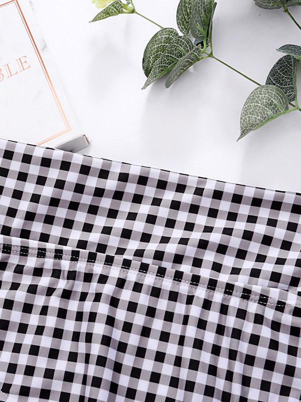 Checkered Print Bandeau Split Bikini Swimsuit