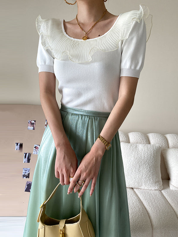 Original Chic Falbala Mesh Split-Joint T-Shirt Top