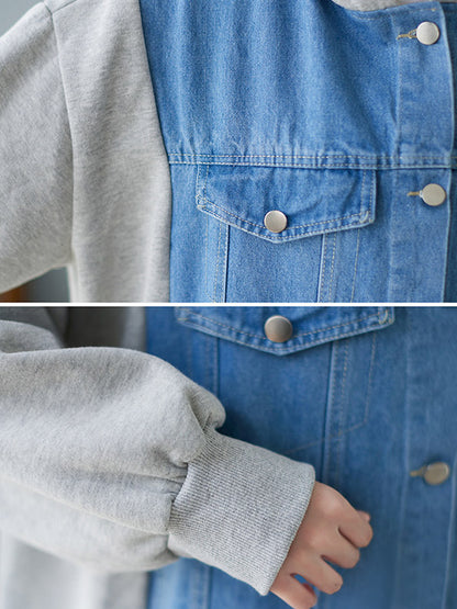 Casual Cotton Denim Split-Joint Hooded Outerwear