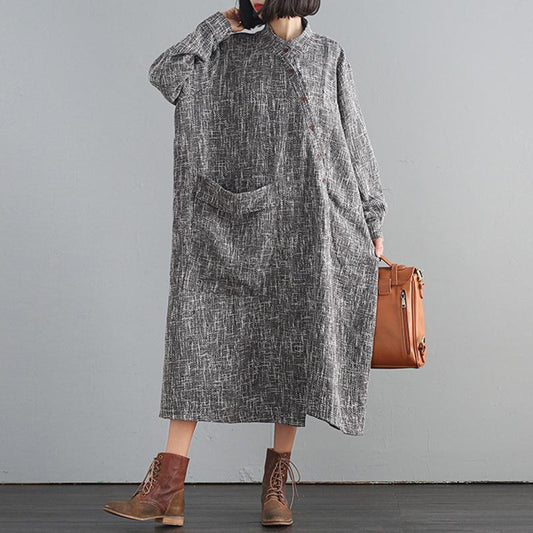 Buykud Large Pocket Irregular Casual Loose Dress