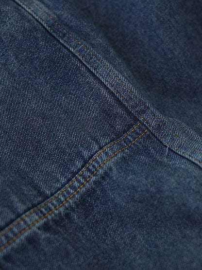 Casual Elastic Waist Wide Leg With Large Pocket Jean Pants