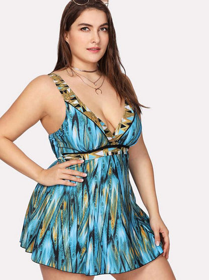 Plus Tropical Criss Cross Backless One Piece Swimsuit