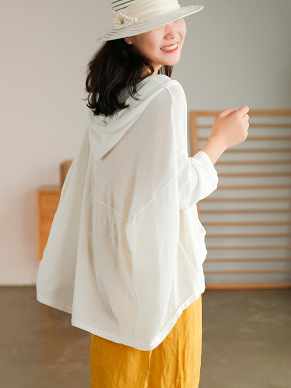 Casual Batwing Sleeve Hooded High-Low V-Neck Buttoned Cardigans