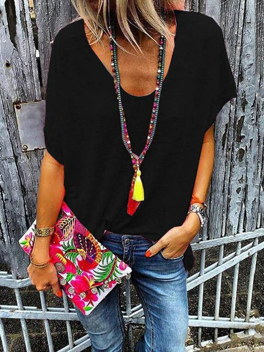 Loose V-neck Short Sleeve T-Shirt