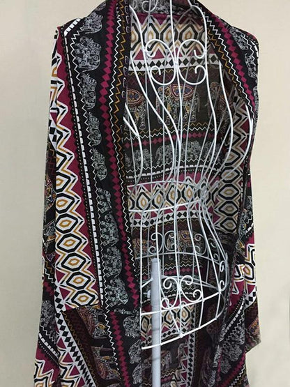 Fashion Bohemia Printed Half Sleeve Shawl Cover-up Tops