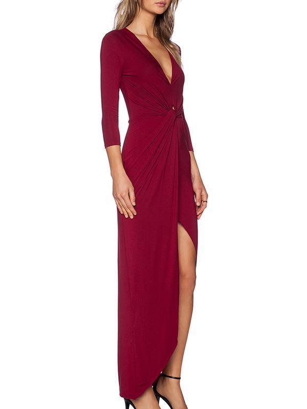 Solid Color Asymmetry Long Sleeves Jumper Maxi Dress