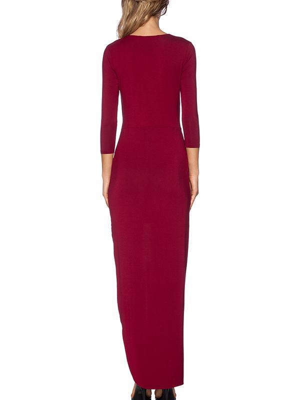 Solid Color Asymmetry Long Sleeves Jumper Maxi Dress