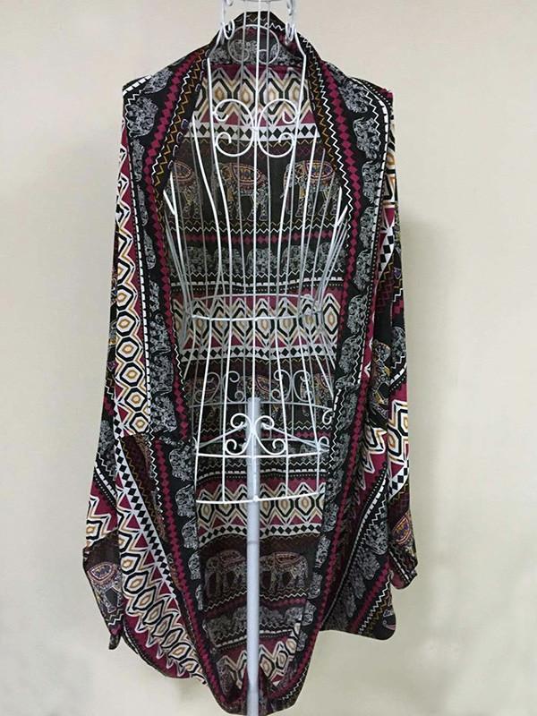 Fashion Bohemia Printed Half Sleeve Shawl Cover-up Tops