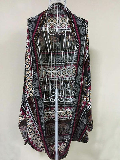 Fashion Bohemia Printed Half Sleeve Shawl Cover-up Tops
