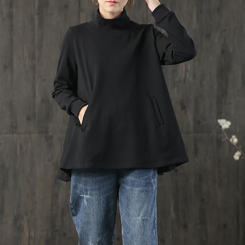Buykud Turtleneck Pure Color Pullover Loose Blouse