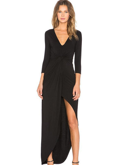 Solid Color Asymmetry Long Sleeves Jumper Maxi Dress