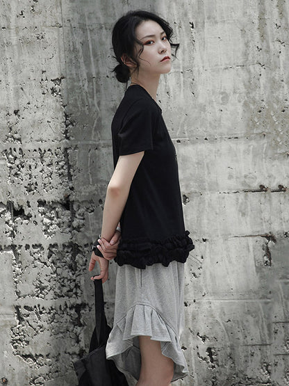Original Solid Color Falbala Asymmetric Irregularity Shorts