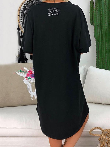 Short Sleeve V-neck Solid Color Mini Dress