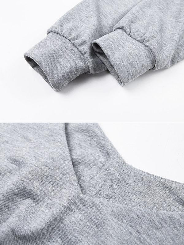 Sports V-Neck Hoodies&Sweatshirt Tops