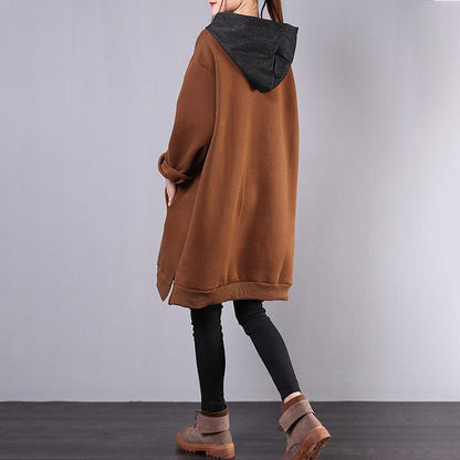 Buykud Cartoon Cat Casual Loose Comfortable Hooded Dress