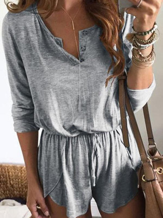Solid Long Sleeves Bandage Romper