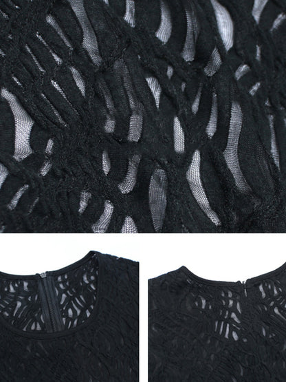 Stylish Asymmetric Hollow Split-Joint See-Through Round-Neck Vest