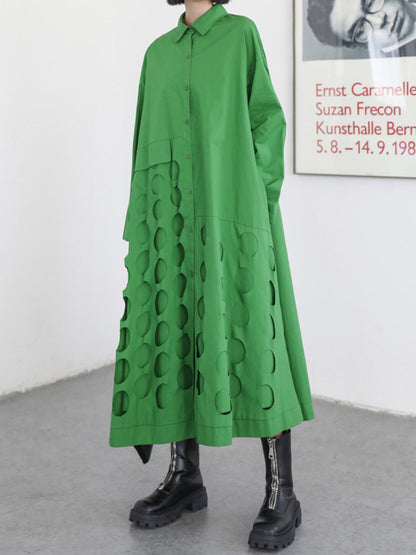 Stylish Solid Color Asymmetric Lapel Long Sleeves Midi Dress