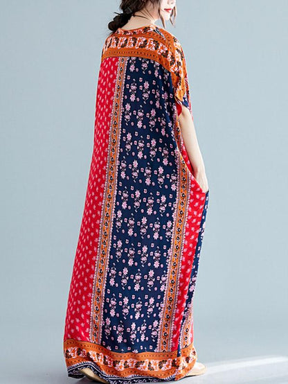 Loose National Style Retro Printed  Long Dress