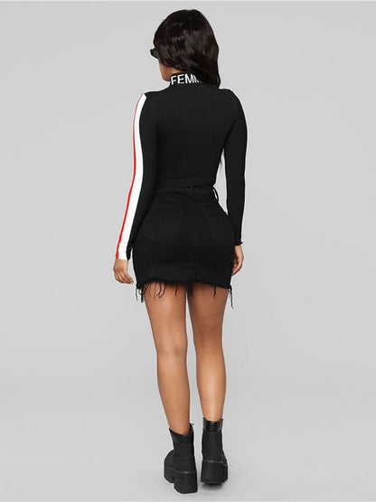 Sexy Contrast Color Split-joint Blouses&shirts Tops