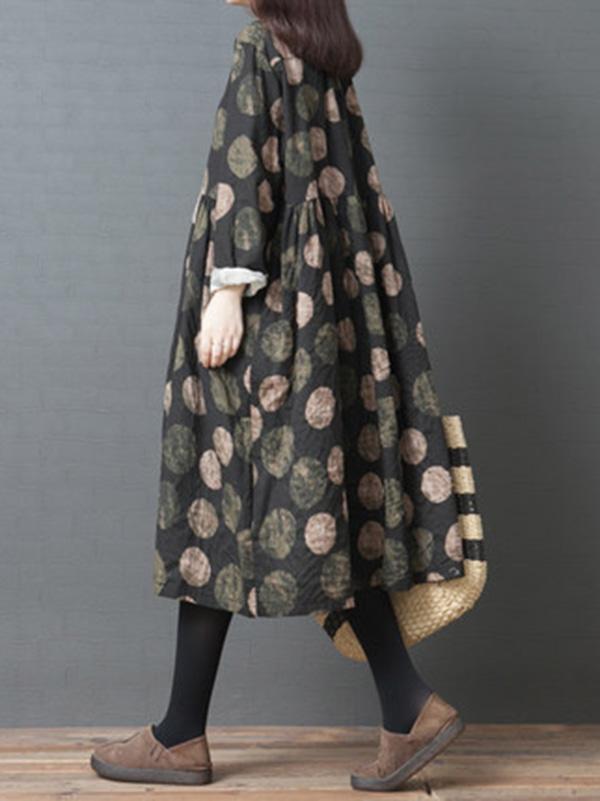 Fashion Big-Dot Printed Loose Plus Size Midi Dresses