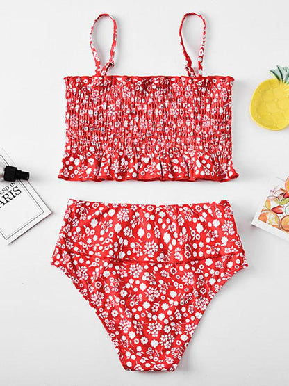 Sexy Strapless Tai Lam Printing Split Bikini Swimsuit