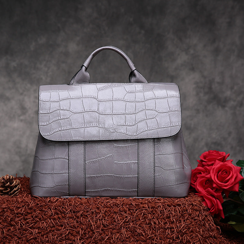 First layer cowhide stone pattern shoulder bag